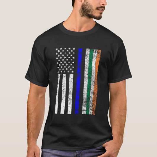 Irish American Flag Thin Blue Line Police St. T-shirt (Voorkant)