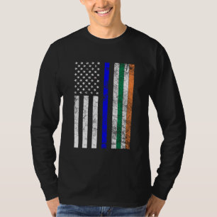 Irish American Flag Thin Blue Line Police St. T-shirt