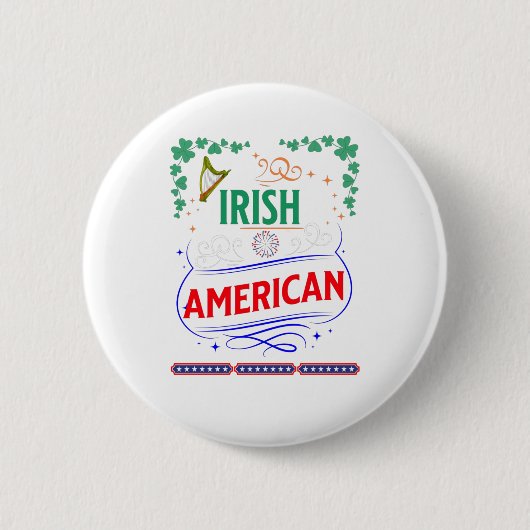 Irish American Shamrocks Harp Banner Fire Ronde Button 5,7 Cm (Voorkant)