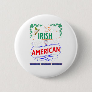 Irish American Shamrocks Harp Banner Fire Ronde Button 5,7 Cm