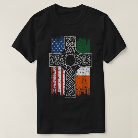 Irish American USA Flag Celtic Cross St Patrick's T-shirt (Design voorkant)