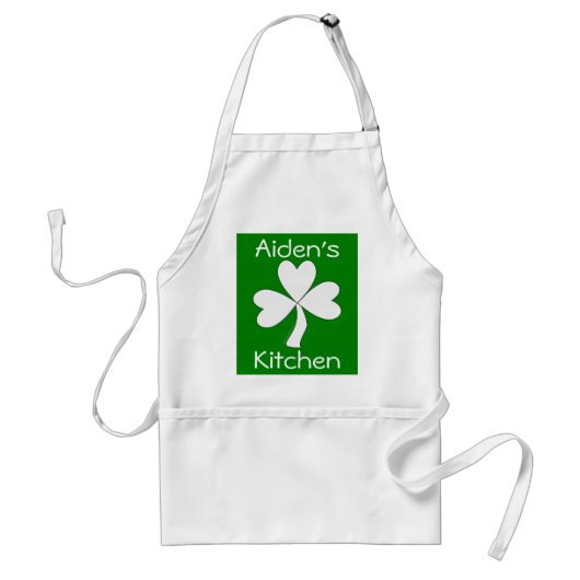Irish Apron White Shamrock Personalized Kitchen Standaard Schort (Voorkant)