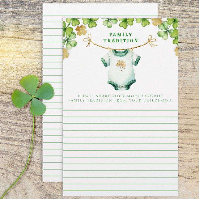 Irish Baby shower Family Tradition Activity Sheet (Family Tradition Baby Shower Cards)