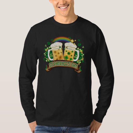 Irish Beer and Shamrocks Rainbow and Beers St Patr T-shirt (Voorkant)