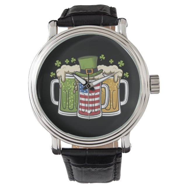 Irish Beer Ireland USA Amerikaanse vlag St Patrick Horloge (Voorkant)