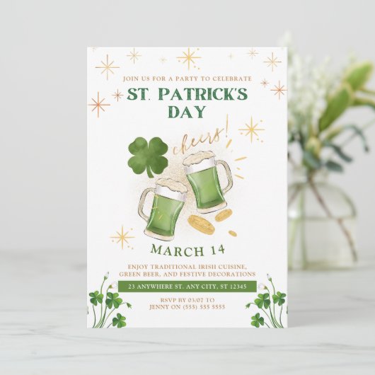 Irish Beers & Cheer St. Patrick's Day Party Kaart (Staand voorkant)