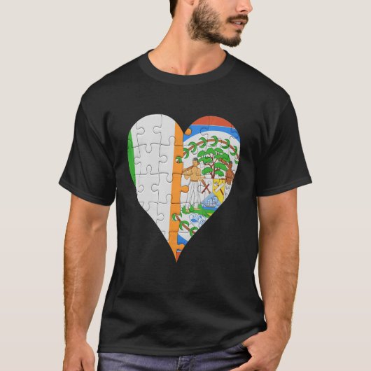 Irish Belizean Flag Heart T-shirt (Voorkant)