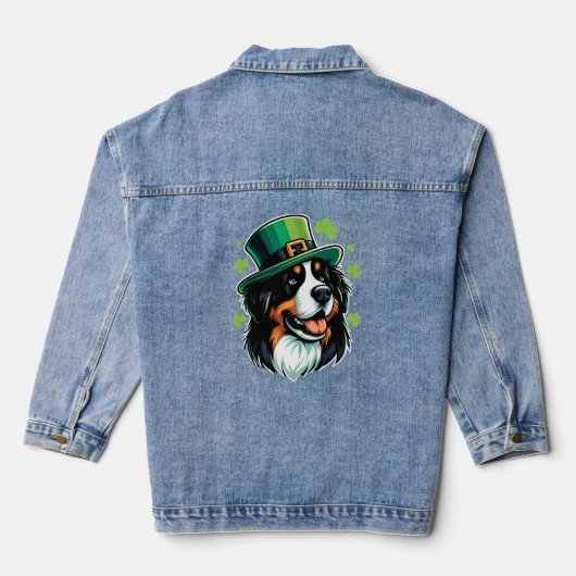 Irish Bernese Dog Leprechaun Pet St Patricks Day Denim Jacket (Achterkant)