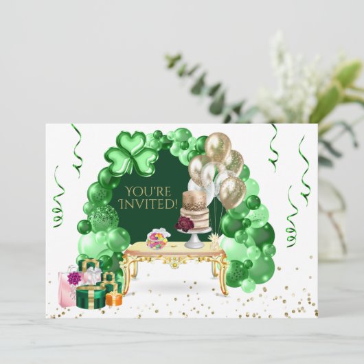 Irish Birthday Balloon Arch Green and Gold Party Kaart (Staand voorkant)