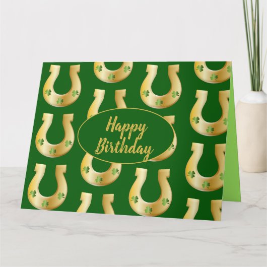 Irish Birthday Gold Hoefijzers St. Patricks Day Kaart (Voorkant)