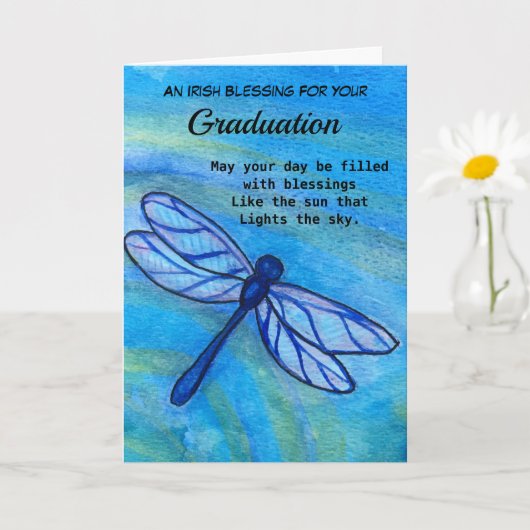 Irish Blessing Afstuderen Brave Blue Dragonfly Kaart (Kleine Plant)
