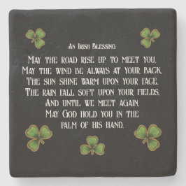 Irish Blessing and Shamrocks Black and Green Stenen Onderzetter