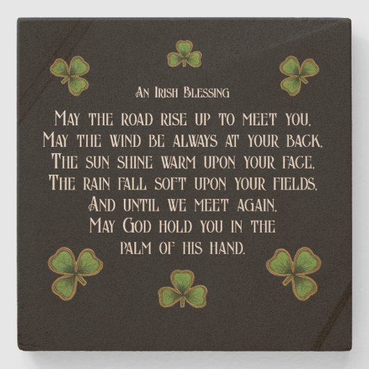 Irish Blessing and Shamrocks Black and Green Stenen Onderzetter (Voorkant)