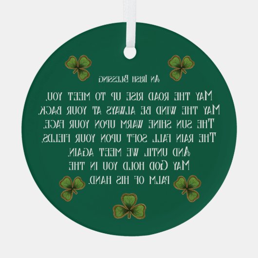 Irish Blessing and Shamrocks Green Typography Glas Ornament (Achterkant)