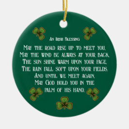 Irish Blessing and Shamrocks Green Typography Keramisch Ornament