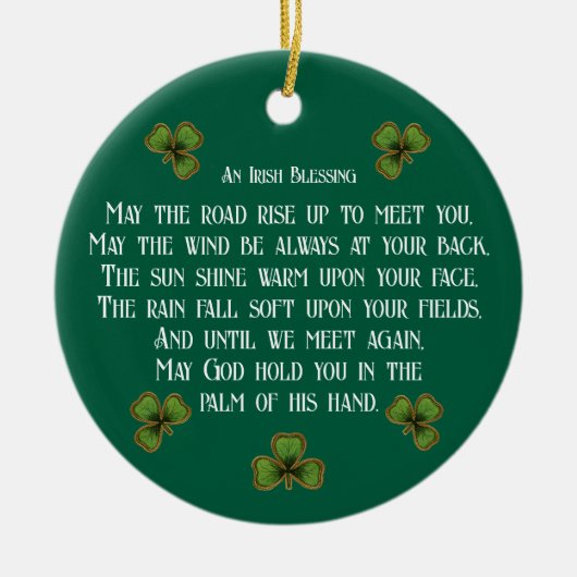 Irish Blessing and Shamrocks Green Typography Keramisch Ornament (Voorkant)