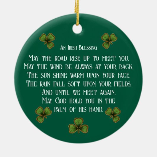 Irish Blessing and Shamrocks Green Typography Keramisch Ornament (Achterkant)