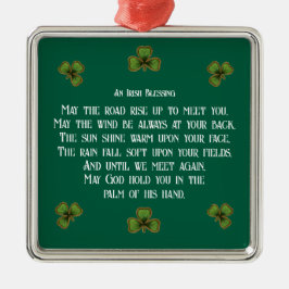 Irish Blessing and Shamrocks Green Typography Metalen Ornament