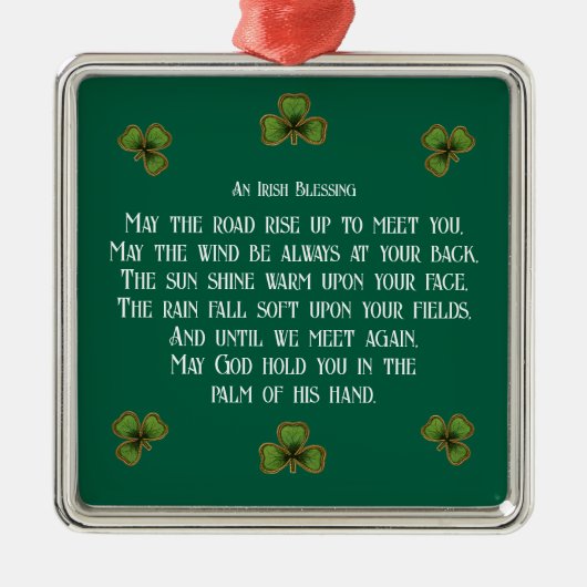 Irish Blessing and Shamrocks Green Typography Metalen Ornament (Voorkant)