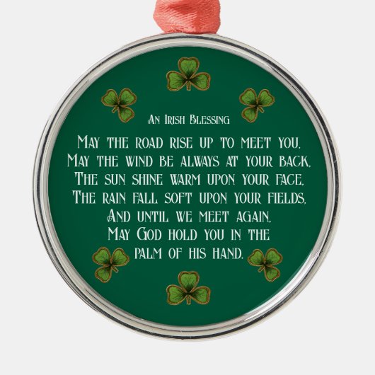 Irish Blessing and Shamrocks Green Typography Metalen Ornament (Voorkant)