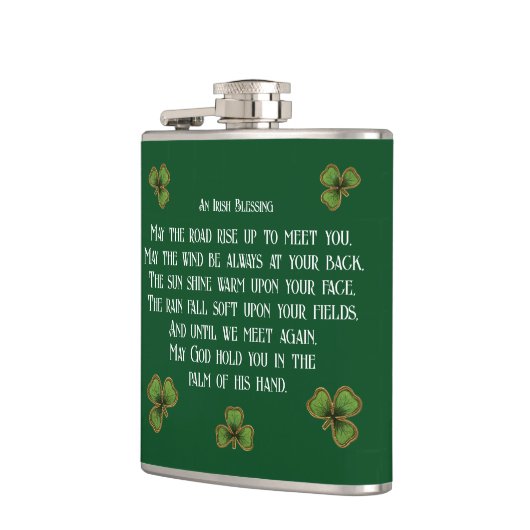 Irish Blessing en Shamrocks Donkergroen Heupfles (Links)