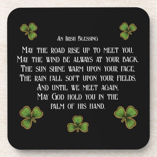 Irish Blessing en Shamrocks zwart en groen Bier Onderzetter (Voorkant)