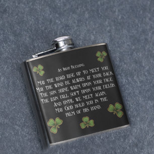 Irish Blessing en Shamrocks zwart en groen Heupfles