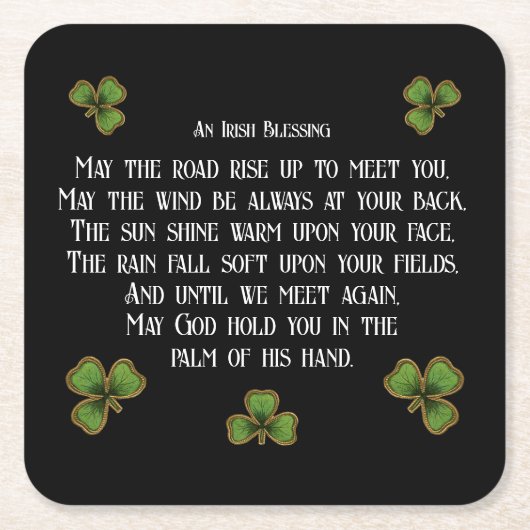 Irish Blessing en Shamrocks zwart en groen Kartonnen Onderzetters (Voorkant)