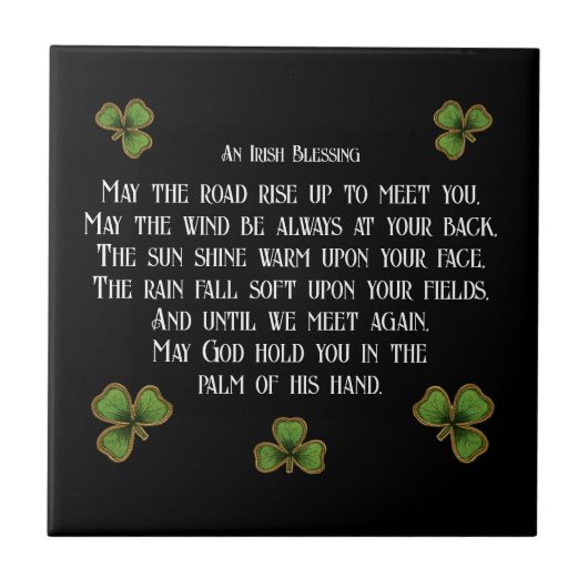 Irish Blessing en Shamrocks zwart en groen Tegeltje (Voorkant)
