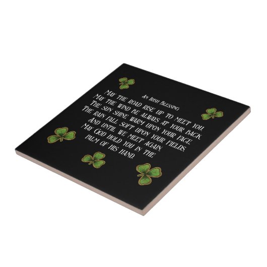 Irish Blessing en Shamrocks zwart en groen Tegeltje (Zijkant)
