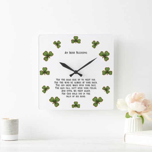 Irish Blessing en Shamrocks zwart en groen Vierkante Klok (Huis)