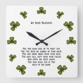 Irish Blessing en Shamrocks zwart en groen Vierkante Klok