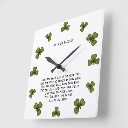 Irish Blessing en Shamrocks zwart en groen Vierkante Klok (Hoek)