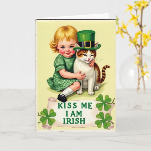 Irish Blessing Kitten Friend Card Kaart (Gele Bloem)