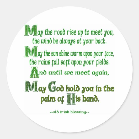 Irish Blessing May the Road Rise to Meet You (Iers Ronde Sticker (Voorkant)