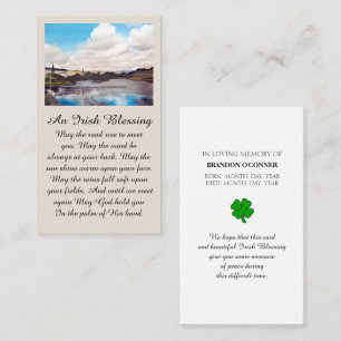 Irish Blessing Memorial in de kleuren blauw en gee Visitekaartje