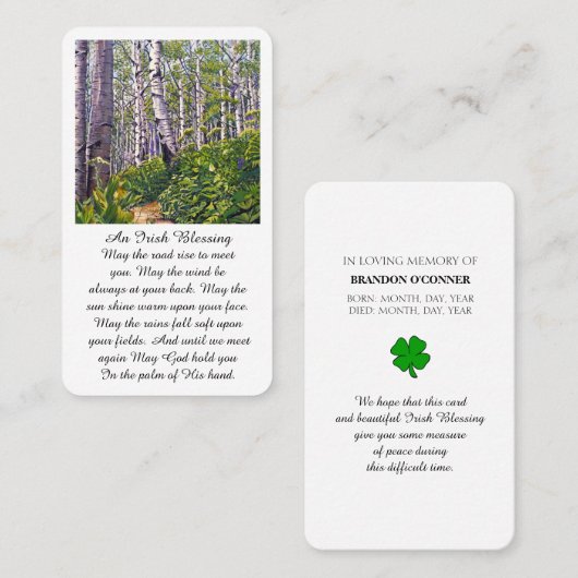 Irish Blessing Memorial Prayer Kaart Visitekaartje (Voorkant / Achterkant)