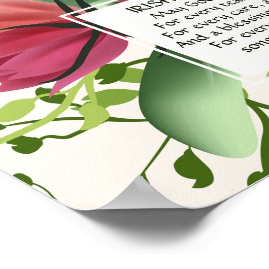 Irish Blessing Red Pink Green Clover Floral Poster (Hoek)