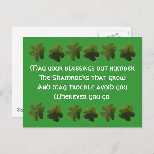 Irish Blessing Shamrock Briefkaart (Voorkant / Achterkant)