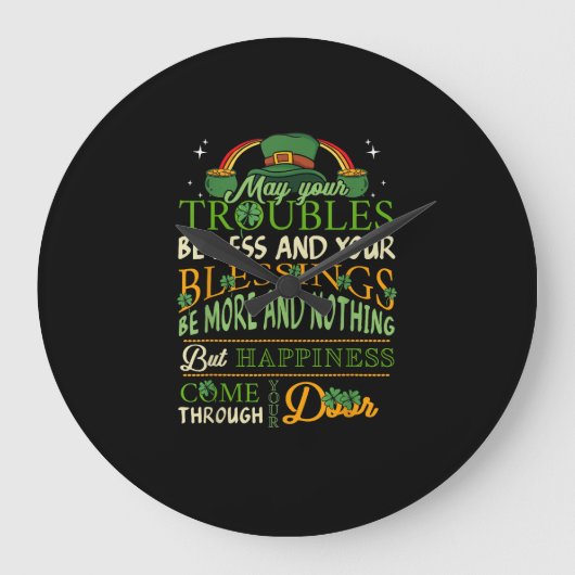 Irish Blessing St Patricks Day Leprechaun Rainbow Grote Klok (Voorkant)