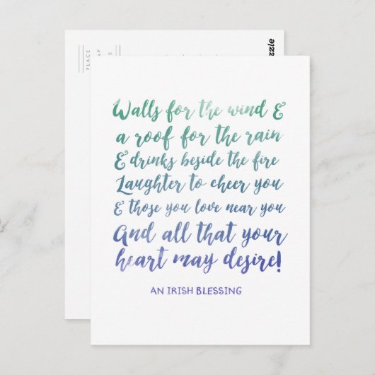 Irish Blessing Waterverf Typography Briefkaart (Voorkant / Achterkant)