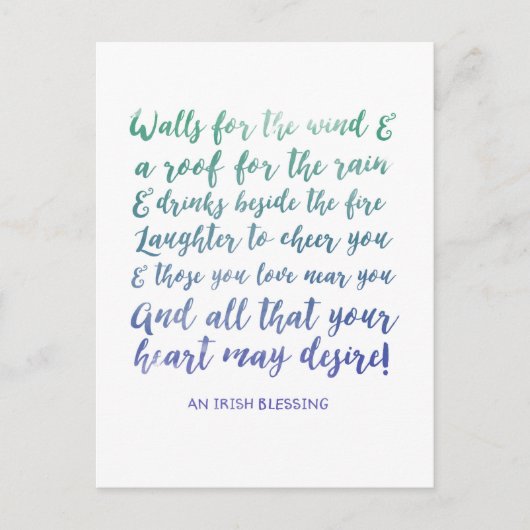 Irish Blessing Waterverf Typography Briefkaart (Voorkant)