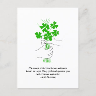 Irish Blessing with Four Leaf Clover Bouquet Feestdagenkaart