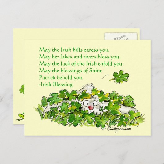 Irish Blessings Cartoon Rabbit Shamrocks Briefkaar Briefkaart (Voorkant / Achterkant)