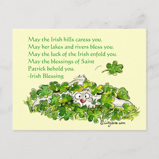 Irish Blessings Cartoon Rabbit Shamrocks Briefkaar Briefkaart (Voorkant)