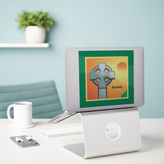 Irish Blessings Cross gepersonaliseerd Sticker (Laptop op bureau)