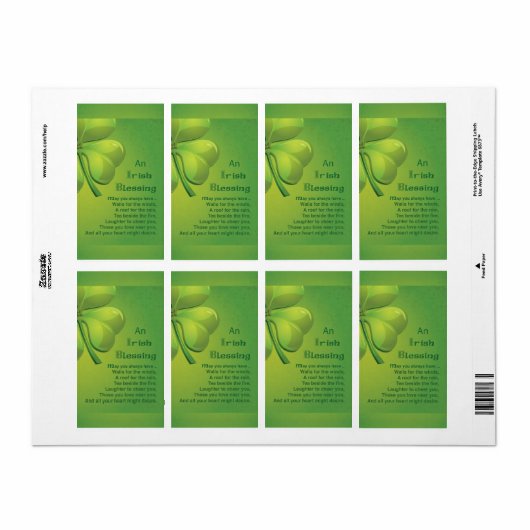 Irish Blessings Green Shamrock, Keltic Etiket (Full Sheet)