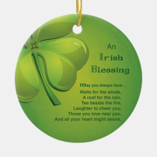 Irish Blessings Green Shamrock, Keltic Keramisch Ornament (Voorkant)