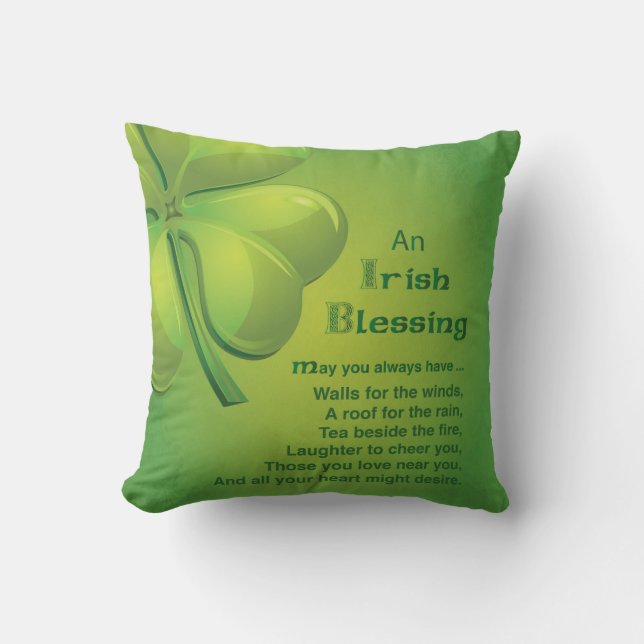 Irish Blessings Green Shamrock, Keltic Kussen (Voorkant)