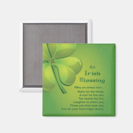 Irish Blessings Green Shamrock, Keltic Magneet (Voorkant / Achterkant)